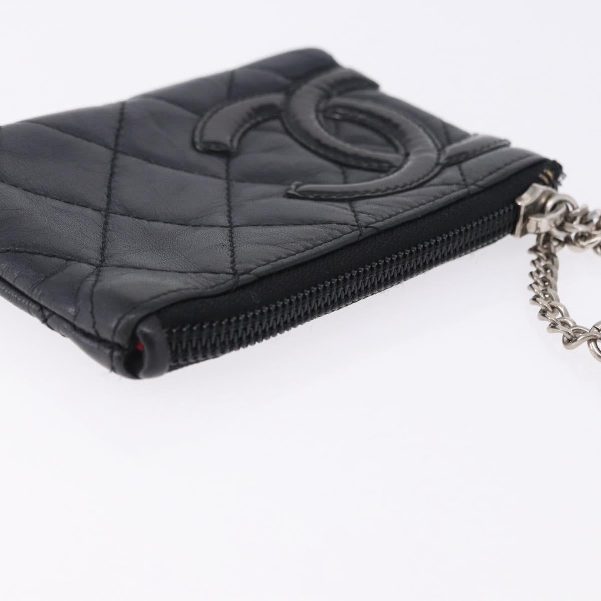 CHANEL Matelasse Cambon Line Coin Purse Leather Black Silver CC Auth 183520A