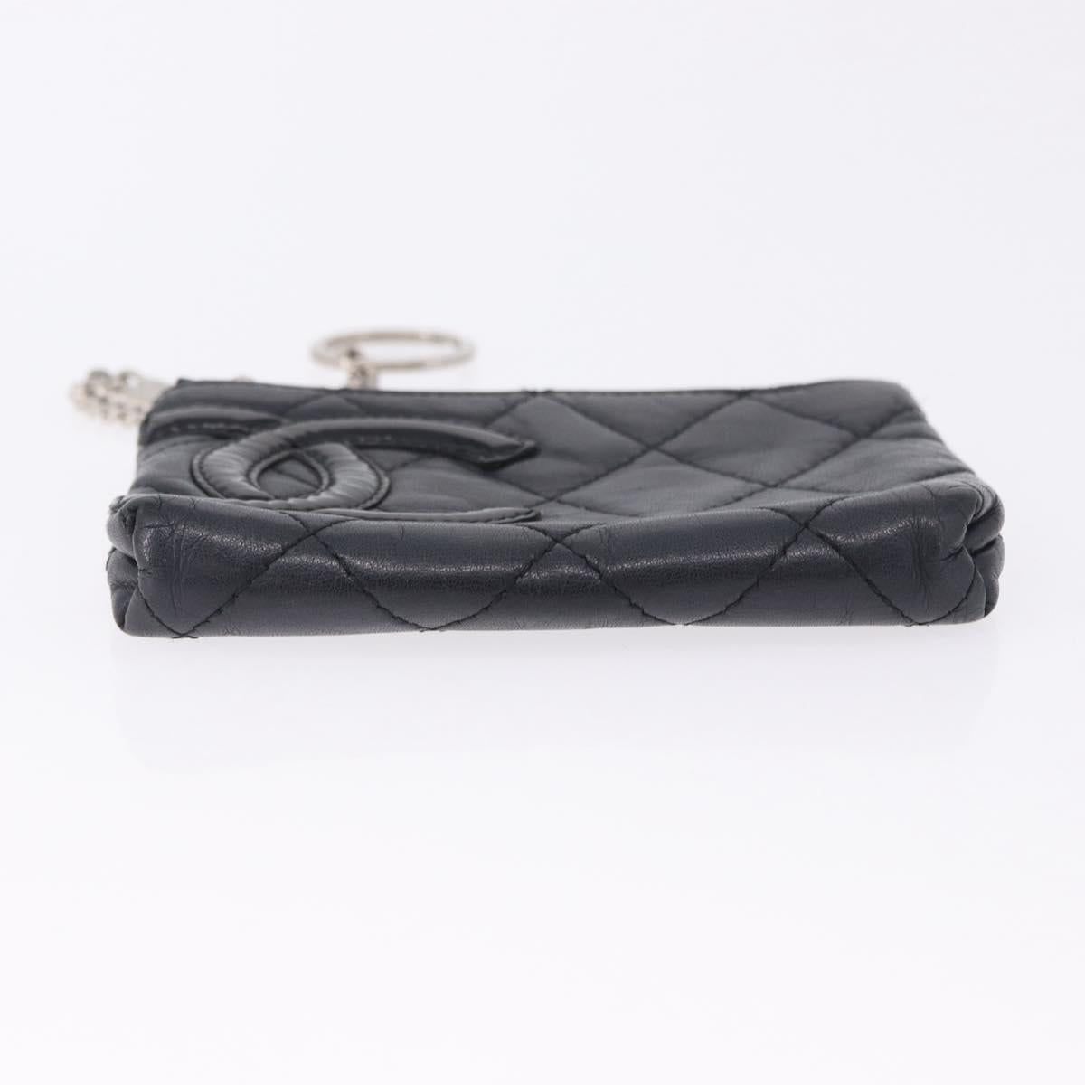 CHANEL Matelasse Cambon Line Coin Purse Leather Black Silver CC Auth 183520A