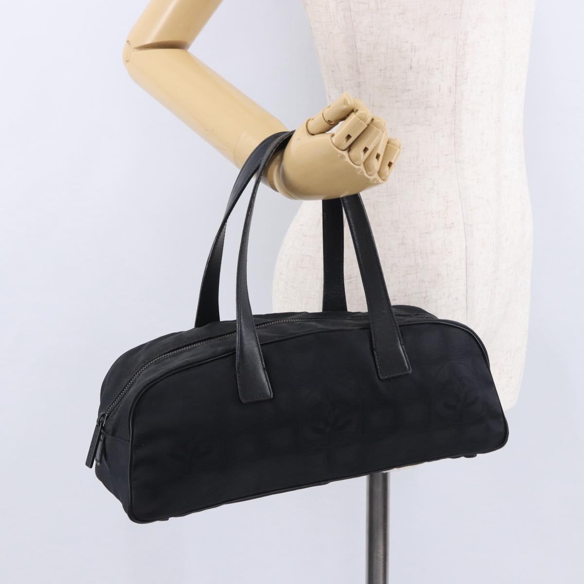 CHANEL New Travel Line Tote Bag Canvas Black CC Auth 183559