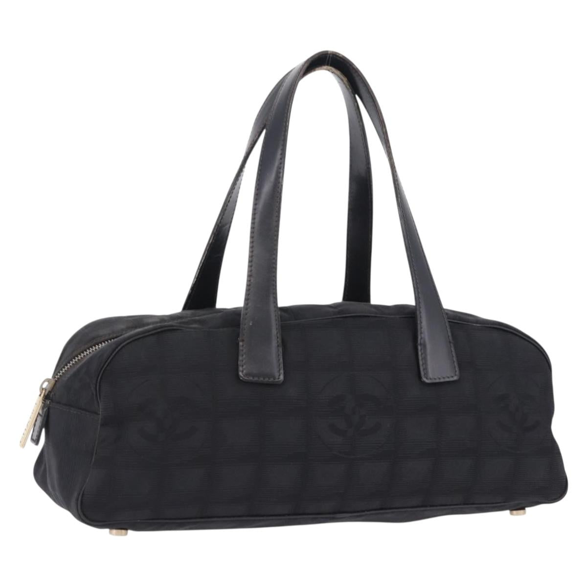CHANEL New Travel Line Tote Bag Canvas Black Gold CC Auth 183560