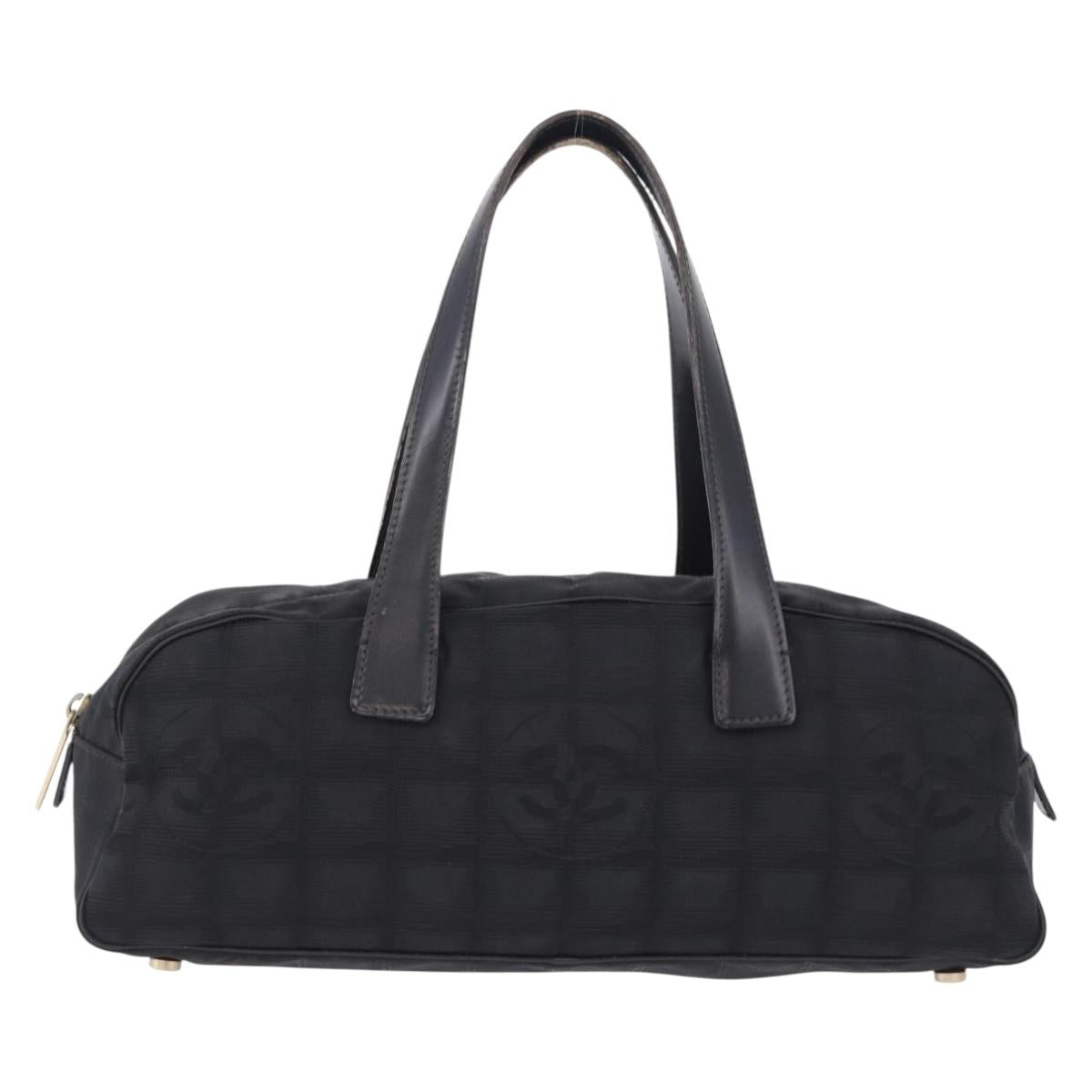 CHANEL New Travel Line Tote Bag Canvas Black Gold CC Auth 183560