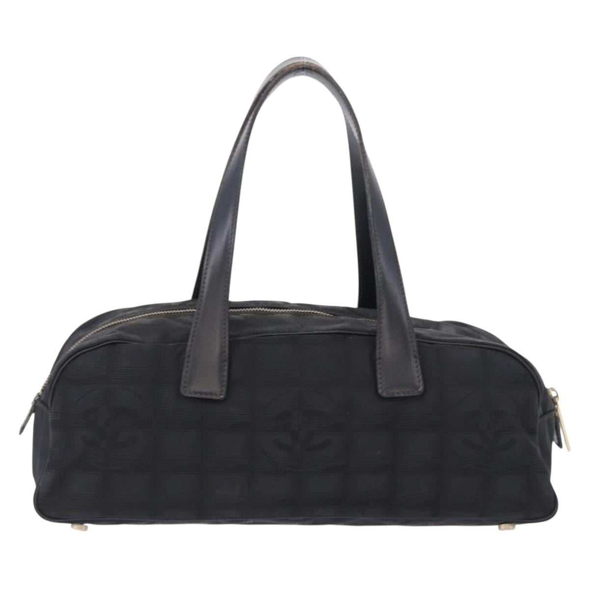 CHANEL New Travel Line Tote Bag Canvas Black Gold CC Auth 183560