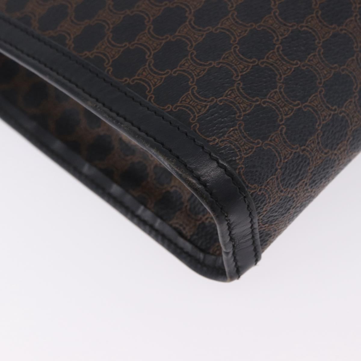 CELINE Macadam Canvas Clutch Bag PVC Leather Black Gold Auth 183567