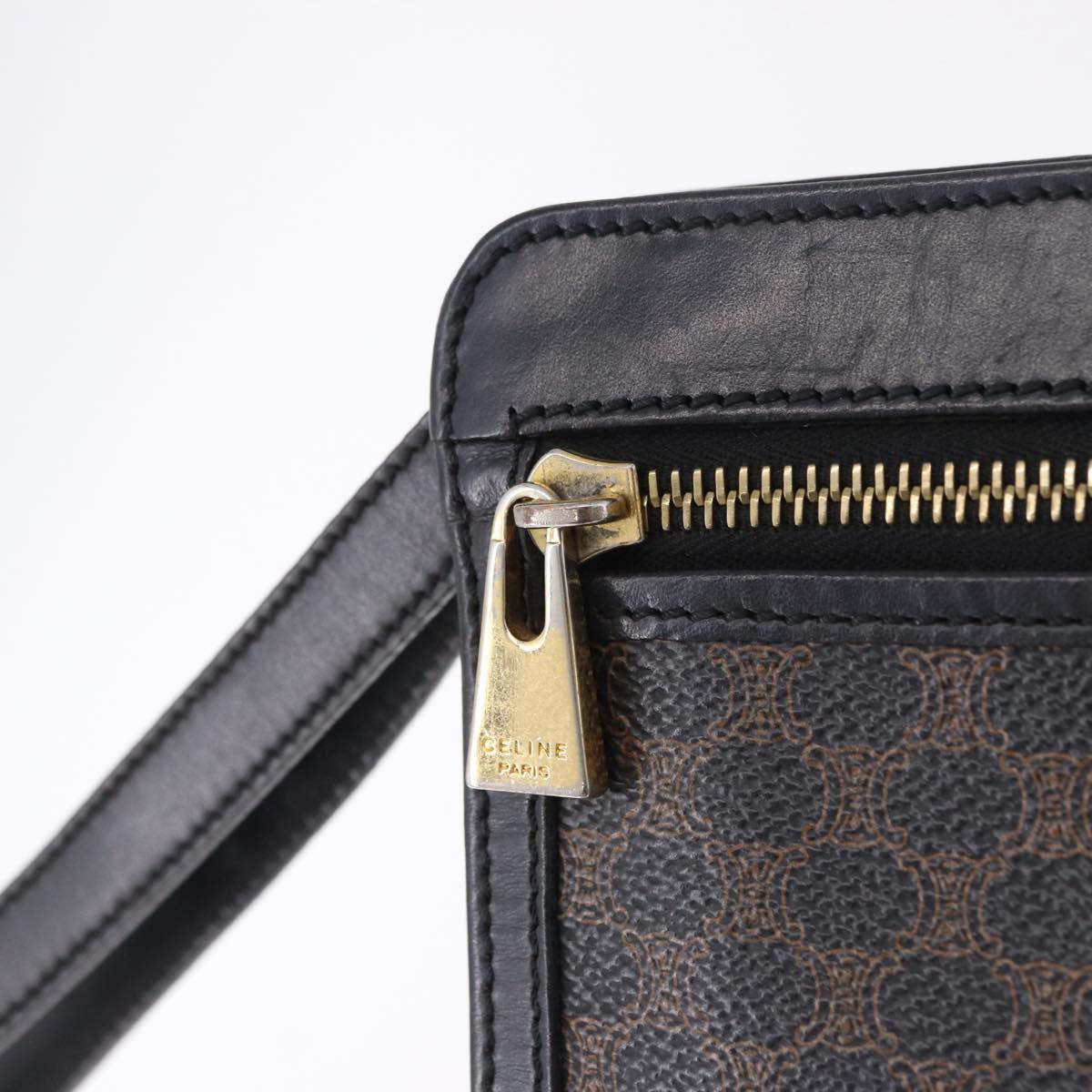CELINE Macadam Canvas Clutch Bag PVC Leather Black Gold Auth 183567