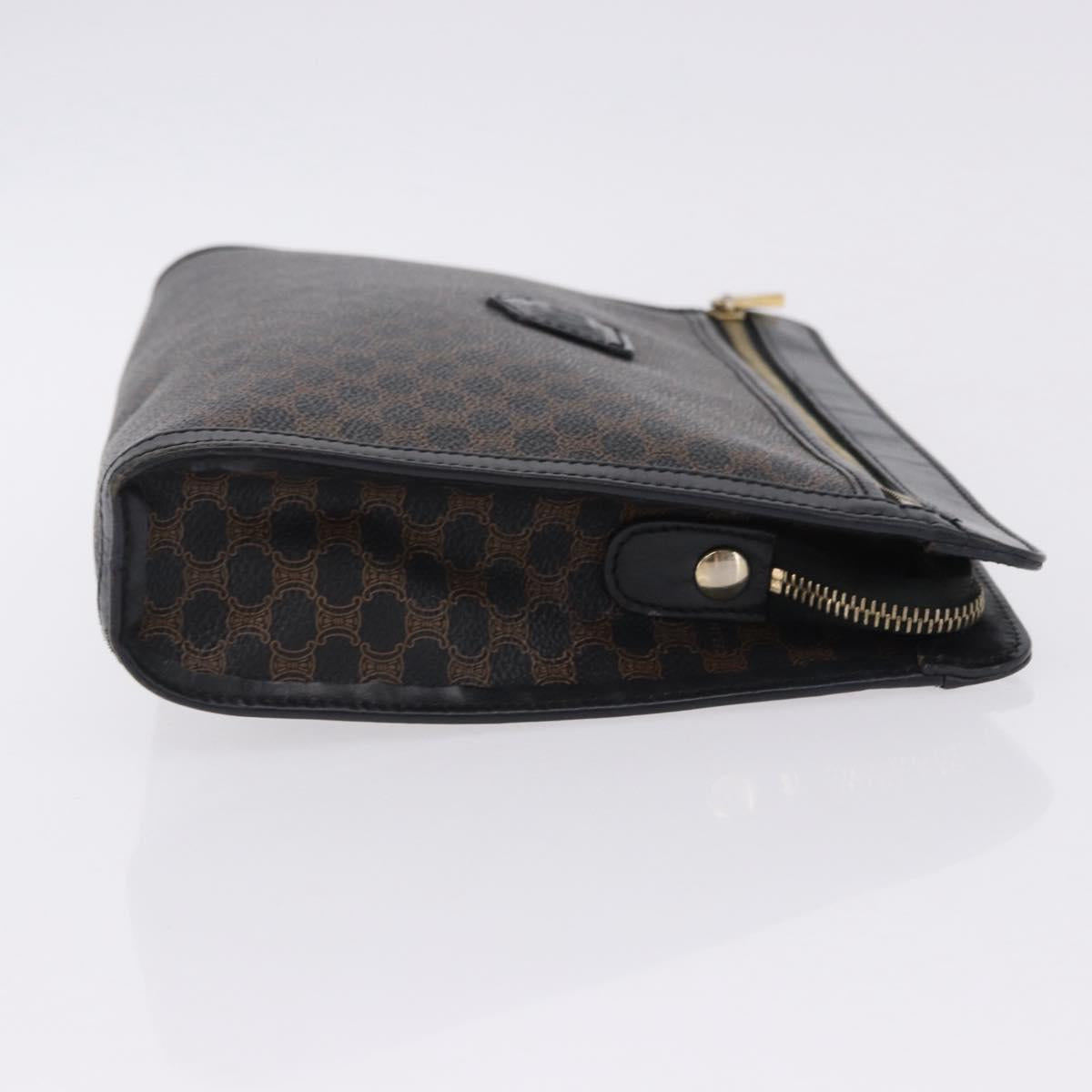 CELINE Macadam Canvas Clutch Bag PVC Leather Black Gold Auth 183567