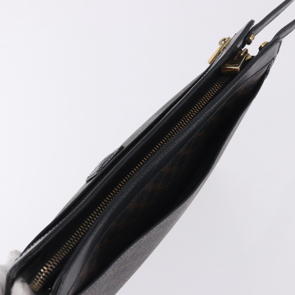 CELINE Macadam Canvas Clutch Bag PVC Leather Black Gold Auth 183567