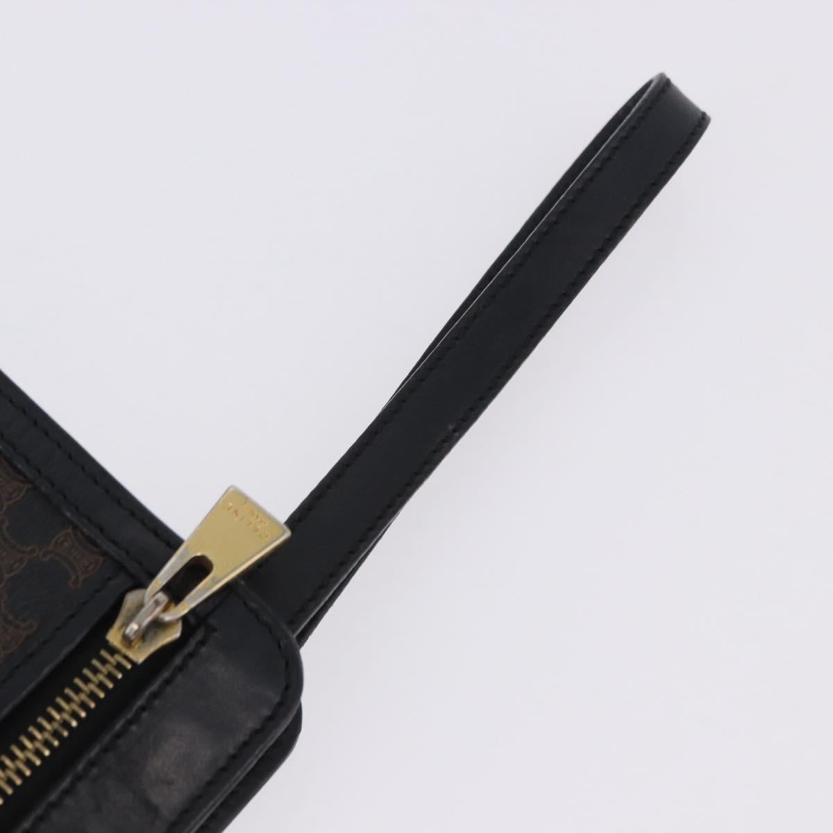 CELINE Macadam Canvas Clutch Bag PVC Leather Black Gold Auth 183567
