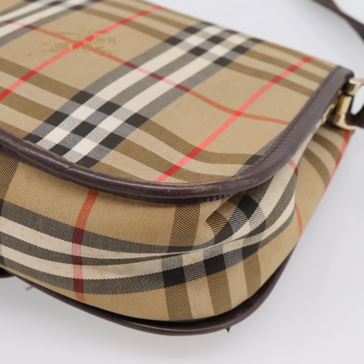 Burberrys Nova Check Shoulder Bag Canvas Beige Gold Auth 183568