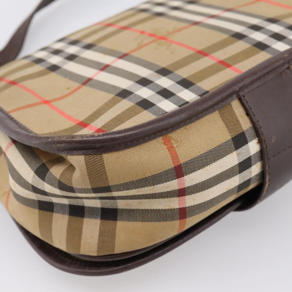 Burberrys Nova Check Shoulder Bag Canvas Beige Gold Auth 183568