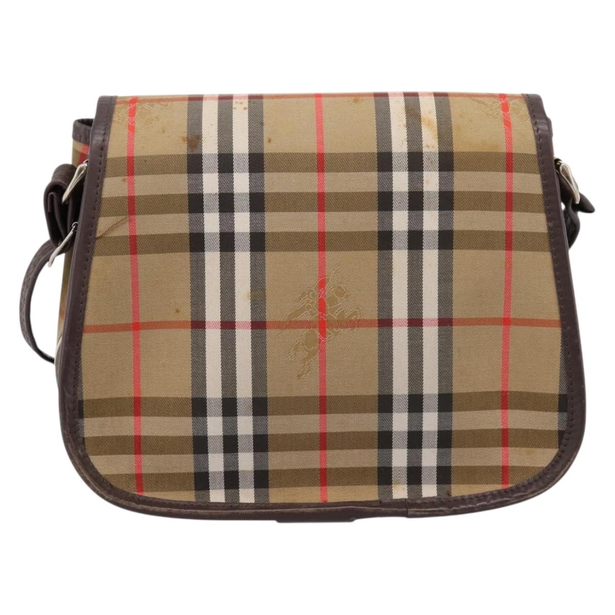 Burberrys Nova Check Shoulder Bag Canvas Beige Gold Auth 183568