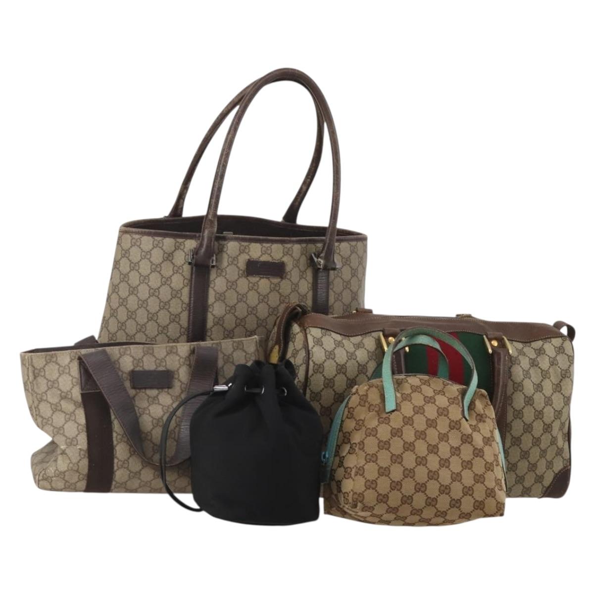 GUCCI GG Supreme GG Canvas Shoulder Bag PVC Nylon 5 Set Beige Black Auth 183572