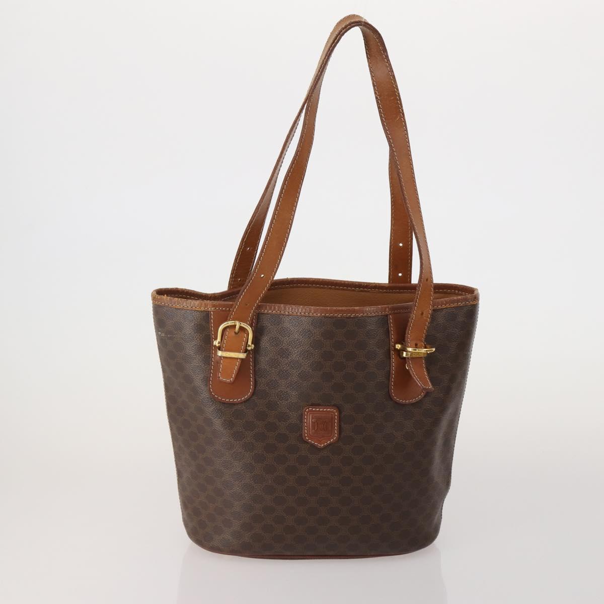 CELINE Macadam Canvas Shoulder Bag PVC Leather 6 Set Brown Beige Auth 183573
