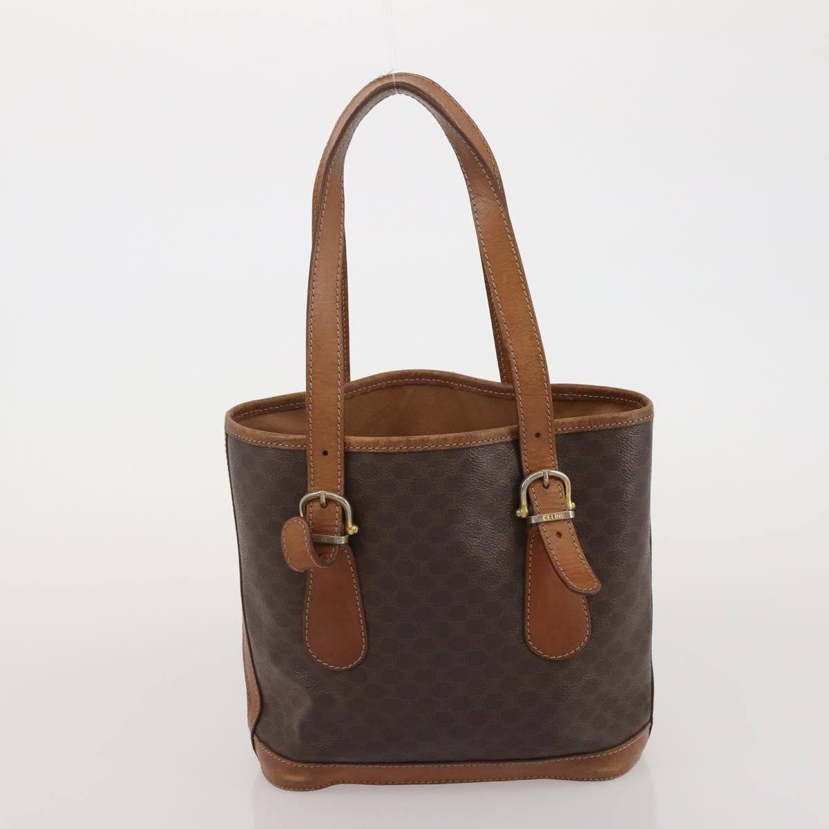 CELINE Macadam Canvas Shoulder Bag PVC Leather 6 Set Brown Beige Auth 183573