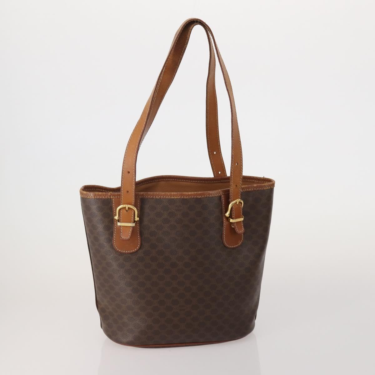 CELINE Macadam Canvas Shoulder Bag PVC Leather 6 Set Brown Beige Auth 183573