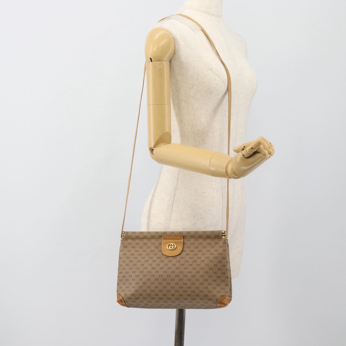 GUCCI Micro GG Supreme Shoulder Bag PVC Beige Gold Auth 183600