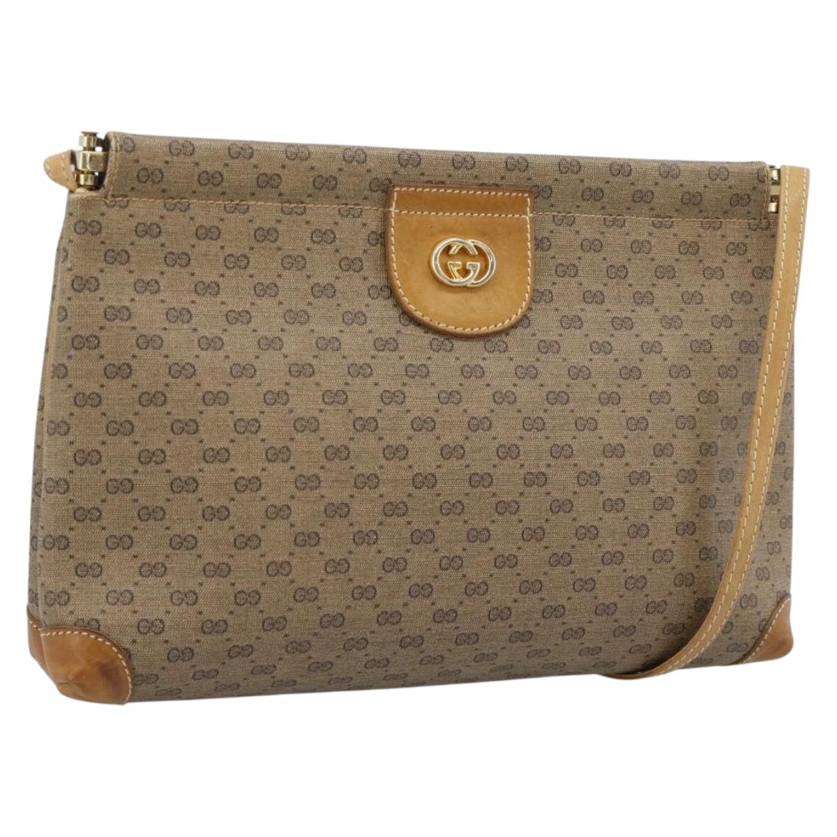 GUCCI Micro GG Supreme Shoulder Bag PVC Beige Gold Auth 183600