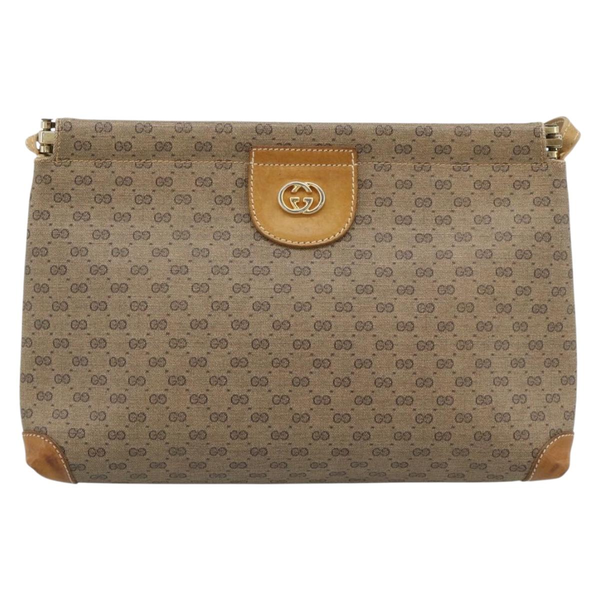 GUCCI Micro GG Supreme Shoulder Bag PVC Beige Gold Auth 183600