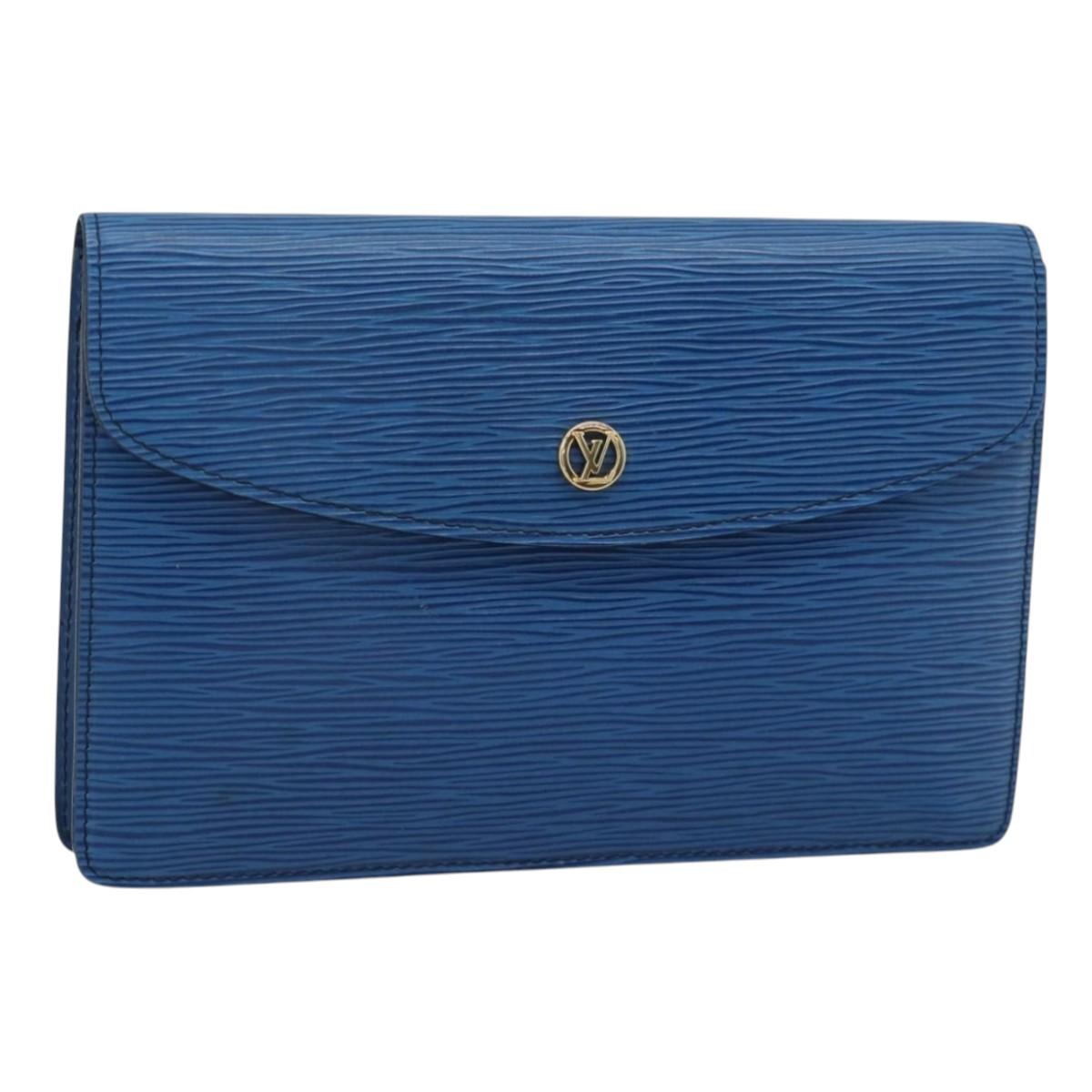 LOUIS VUITTON Epi Montaigne 23 Clutch Bag Blue M52665 LV Auth 183602