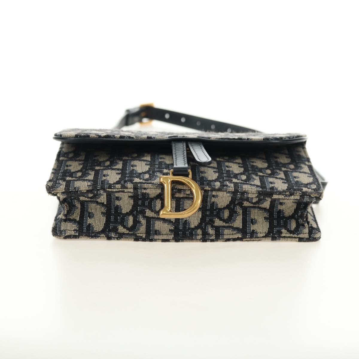 Christian Dior Trotter Canvas Saddle Waist bag Navy Gold Auth 183604M