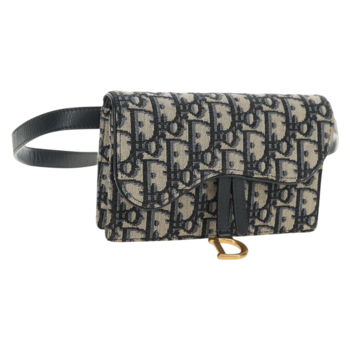 Christian Dior Trotter Canvas Saddle Waist bag Navy Gold Auth 183604M