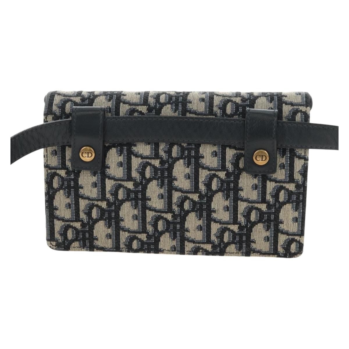 Christian Dior Trotter Canvas Saddle Waist bag Navy Gold Auth 183604M