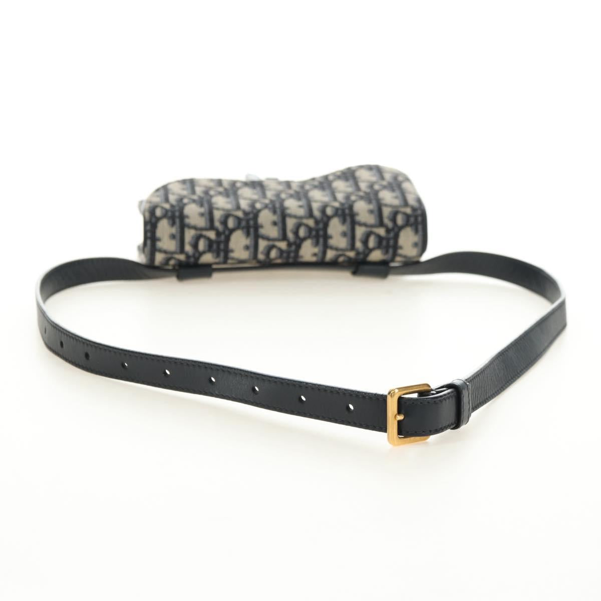 Christian Dior Trotter Canvas Saddle Waist bag Navy Gold Auth 183604M