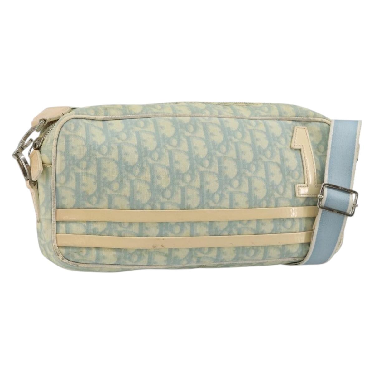 Christian Dior Trotter Canvas Shoulder Bag PVC Light Blue Silver Auth 183605