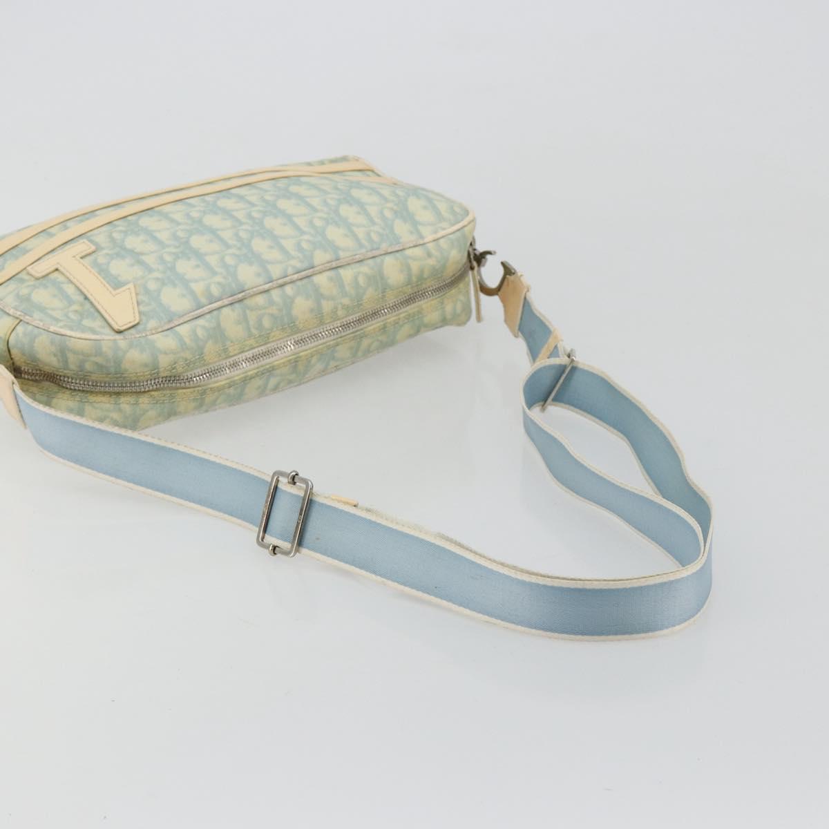 Christian Dior Trotter Canvas Shoulder Bag PVC Light Blue Silver Auth 183605