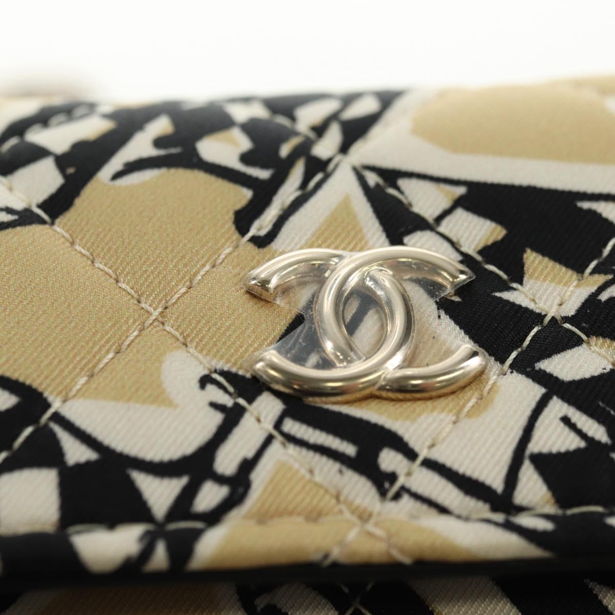 CHANEL Chain Shoulder Pouch Mini Matelasse Satin Beige Gold CC Auth 183621M
