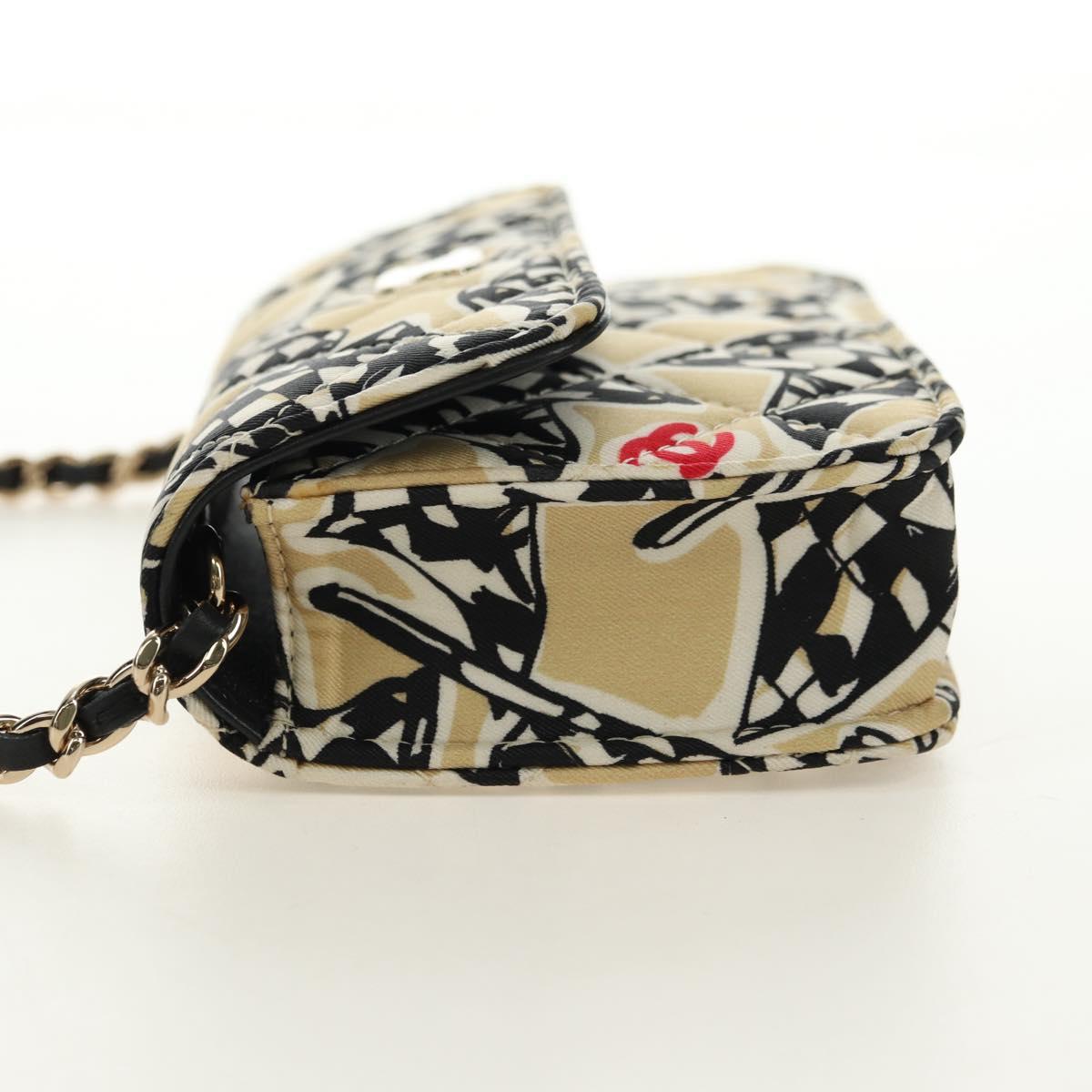 CHANEL Chain Shoulder Pouch Mini Matelasse Satin Beige Gold CC Auth 183621M