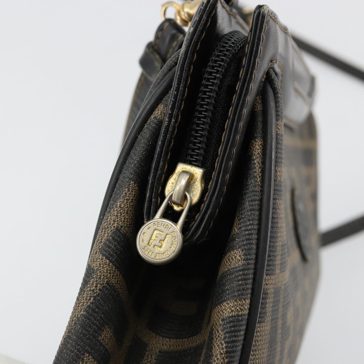 FENDI Zucca Canvas Shoulder Bag PVC Black Brown Auth 183623A