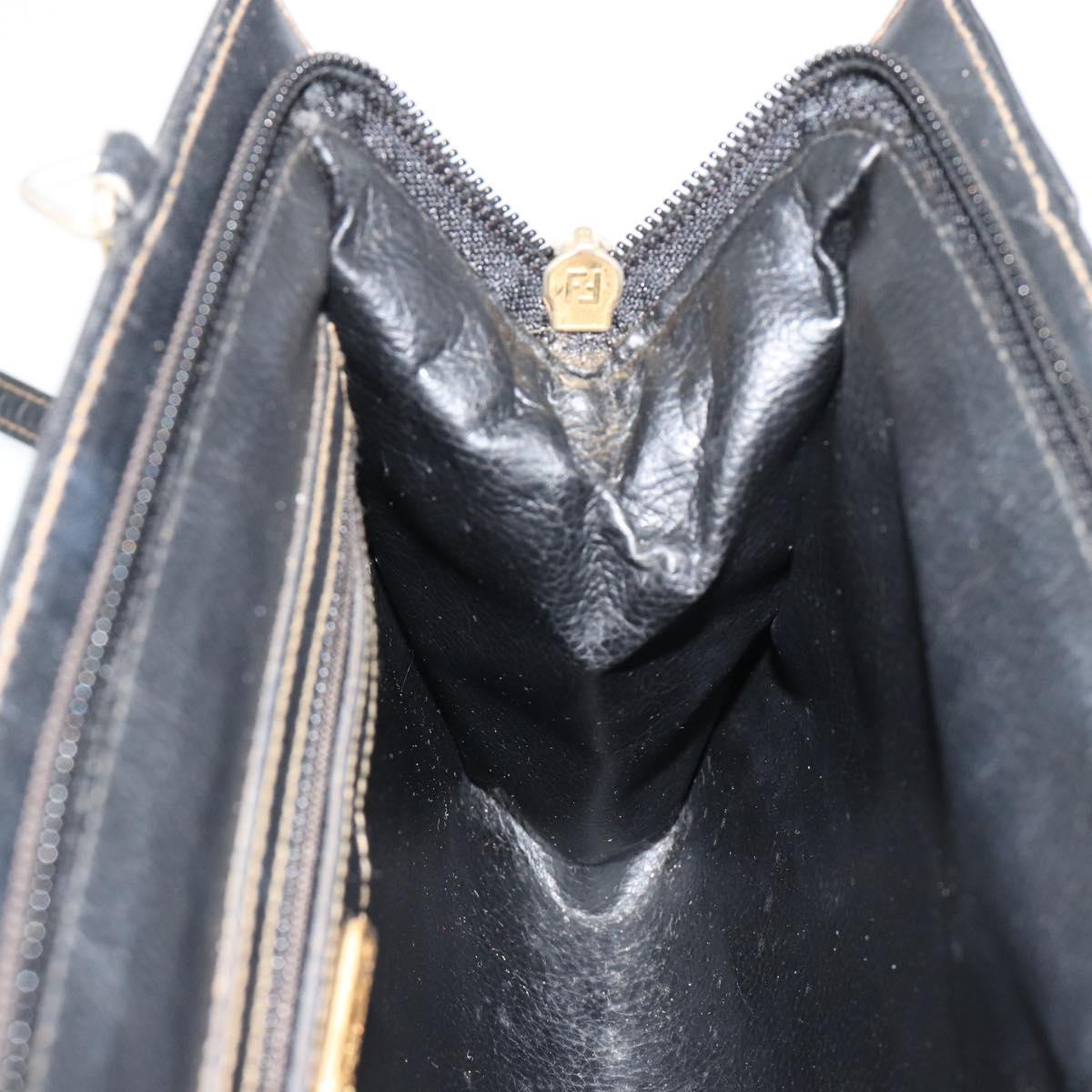 FENDI Zucca Canvas Shoulder Bag PVC Black Brown Auth 183623A