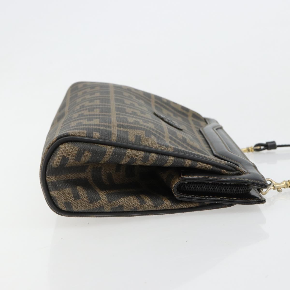 FENDI Zucca Canvas Shoulder Bag PVC Black Brown Auth 183623A