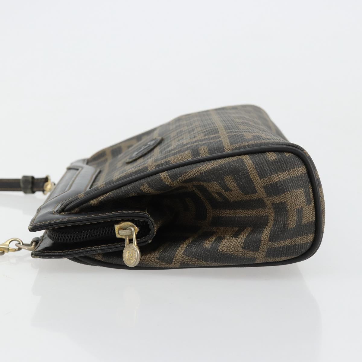 FENDI Zucca Canvas Shoulder Bag PVC Black Brown Auth 183623A