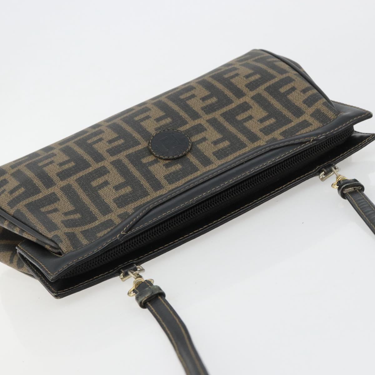 FENDI Zucca Canvas Shoulder Bag PVC Black Brown Auth 183623A