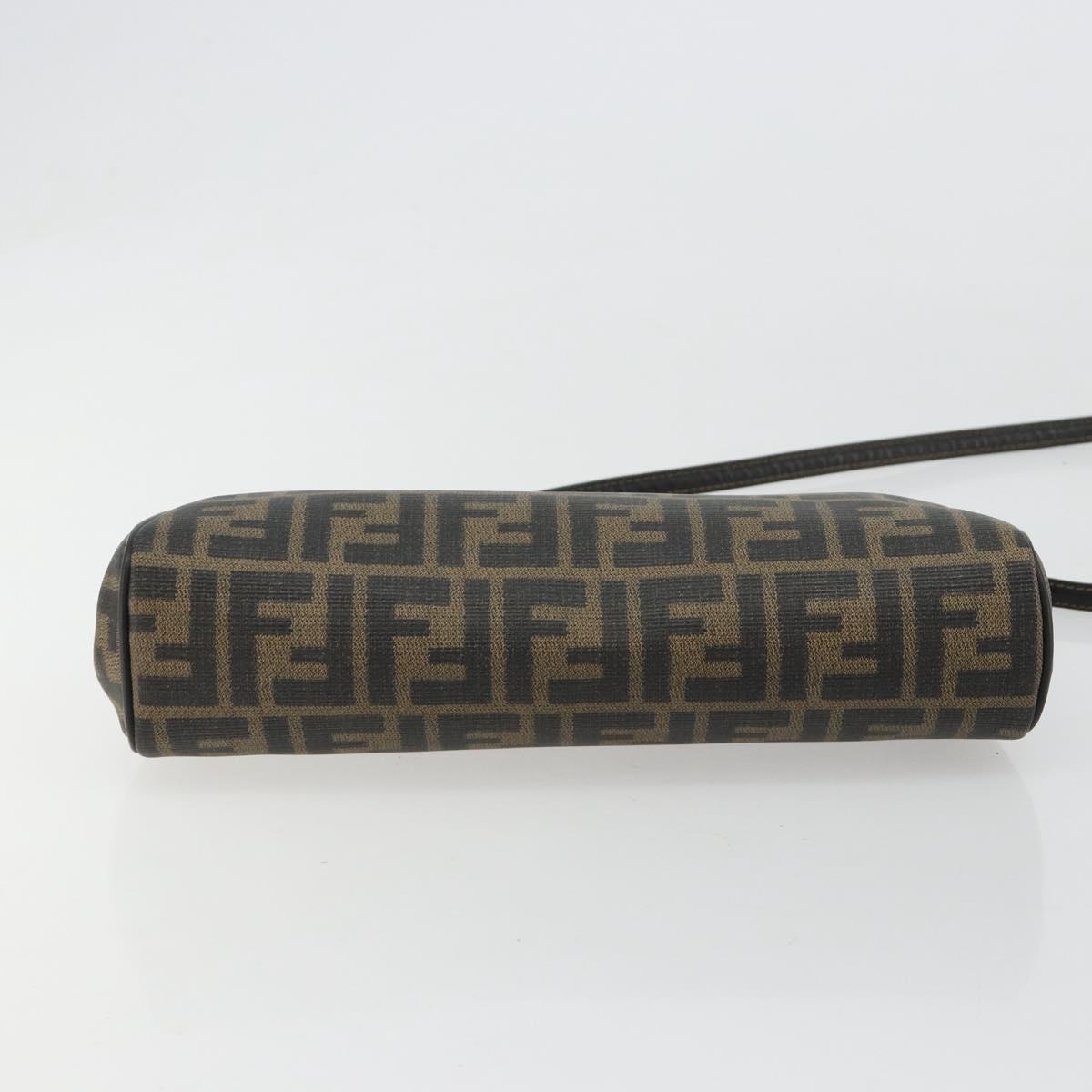 FENDI Zucca Canvas Shoulder Bag PVC Black Brown Auth 183623A