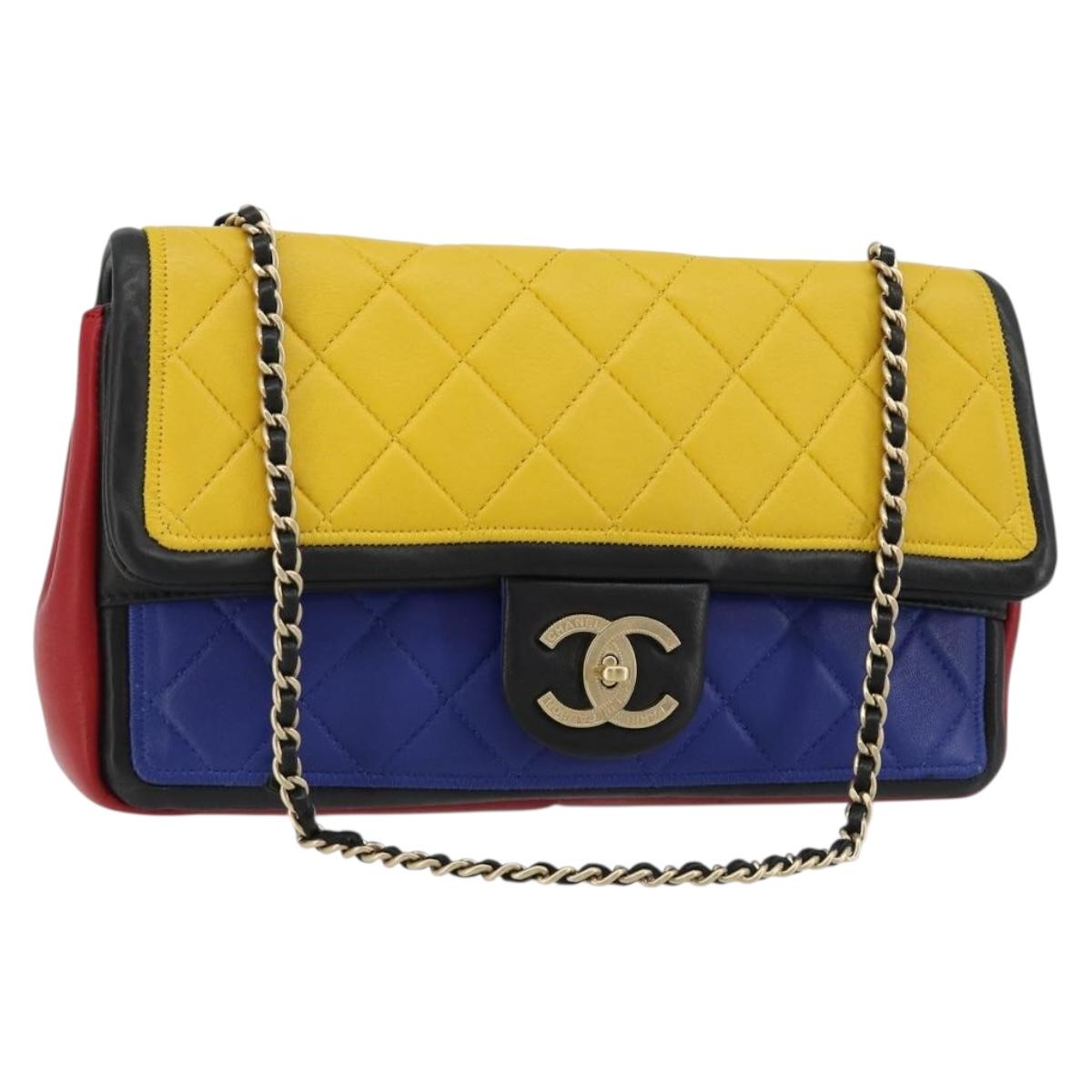 CHANEL Mini Matelasse 26 Chain Bag Lamb Skin Multicolor Gold CC Auth 183624SM