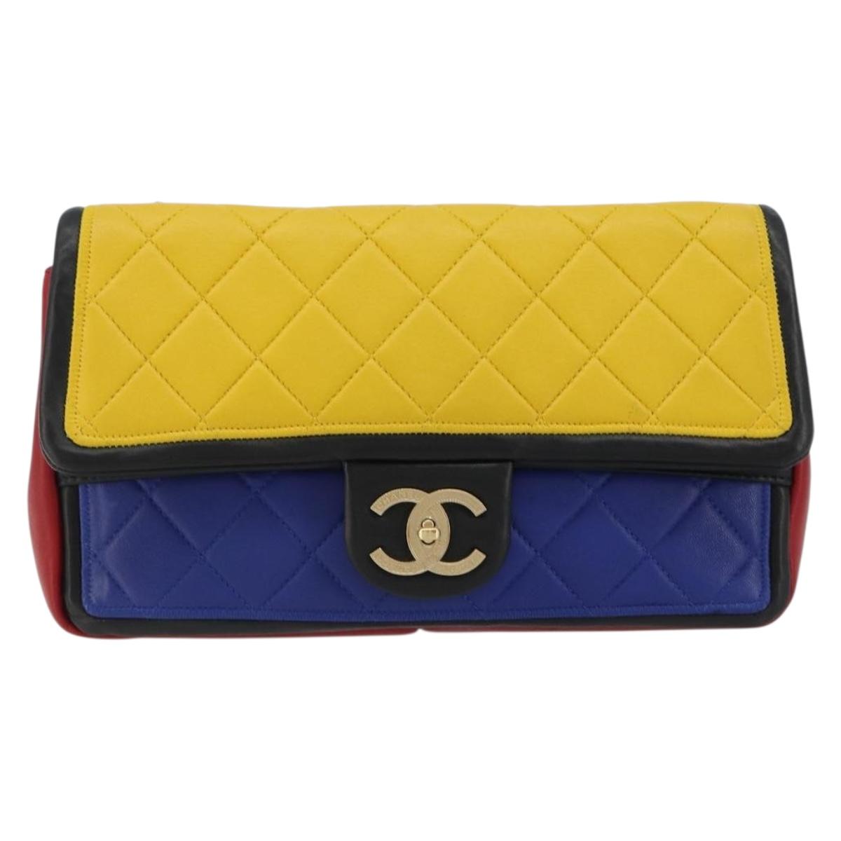 CHANEL Mini Matelasse 26 Chain Bag Lamb Skin Multicolor Gold CC Auth 183624SM