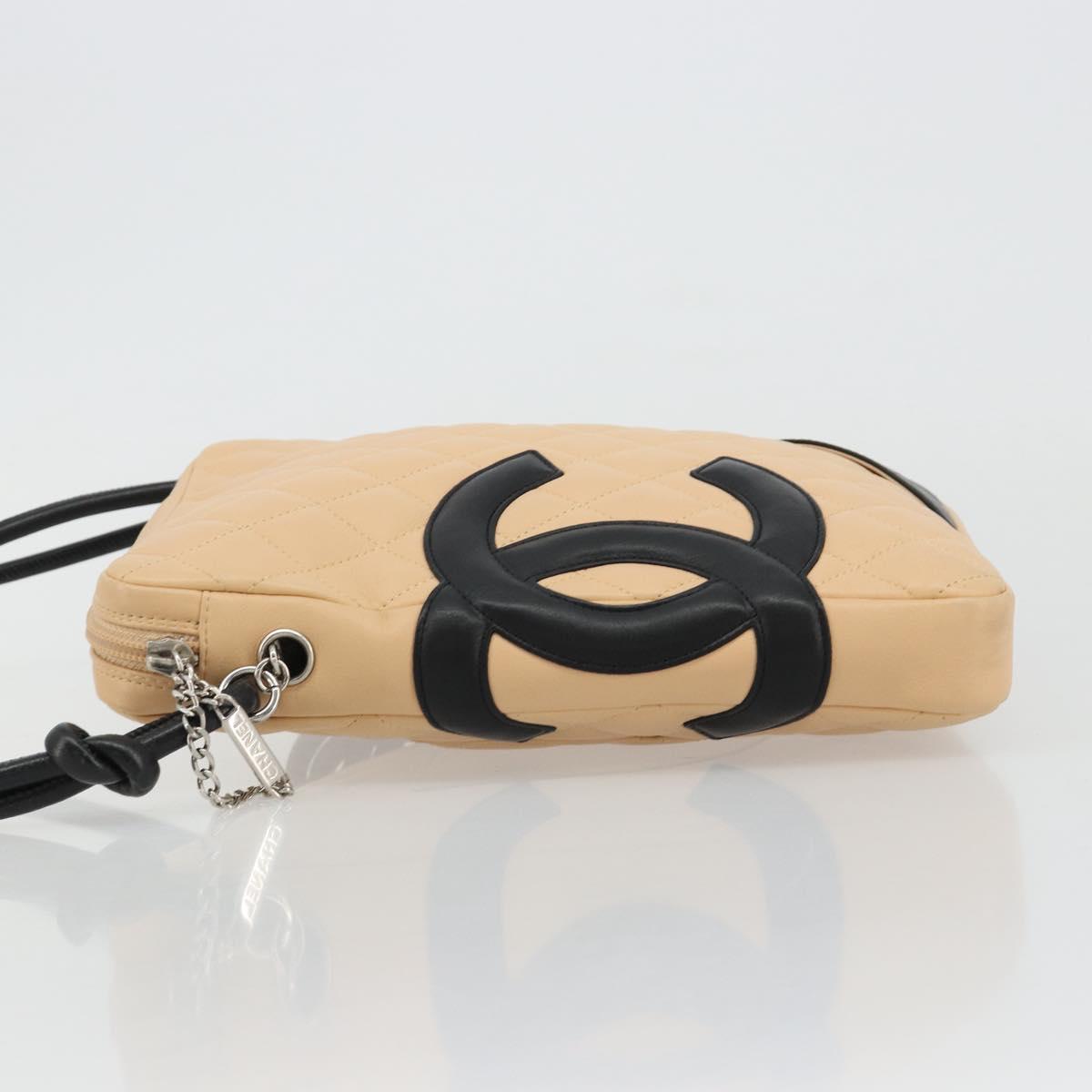 CHANEL Matelasse Cambon Line Shoulder Bag Leather Beige Silver CC Auth 183625M