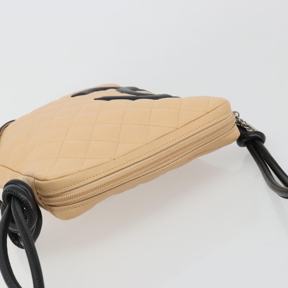 CHANEL Matelasse Cambon Line Shoulder Bag Leather Beige Silver CC Auth 183625M