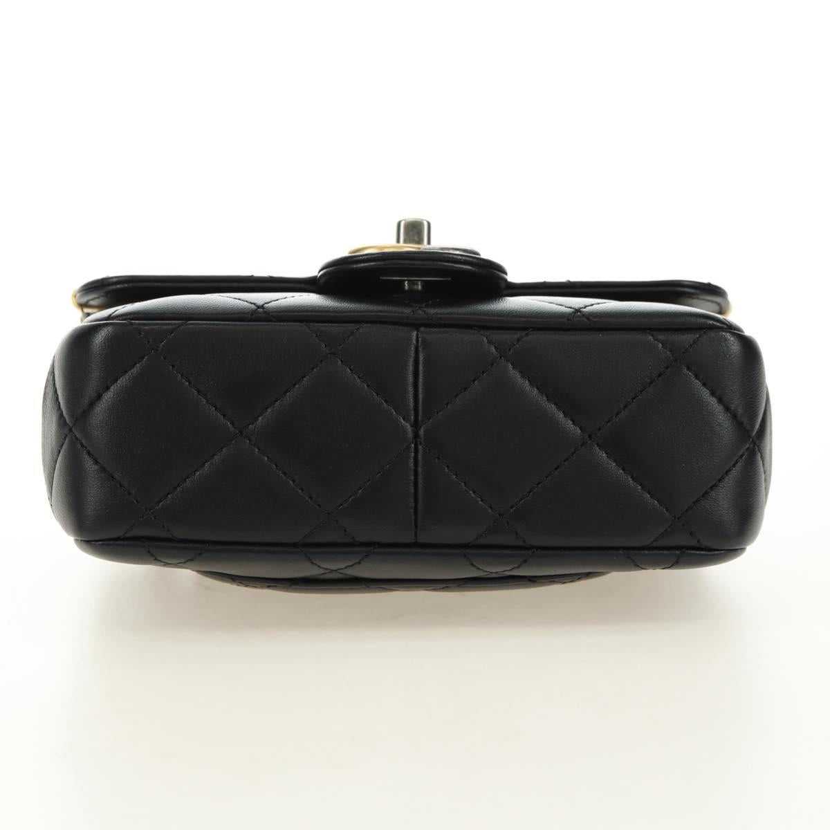 CHANEL Mini Matelasse 17 Chain Bag Lamb Skin Black Gold CC Auth 183626SM
