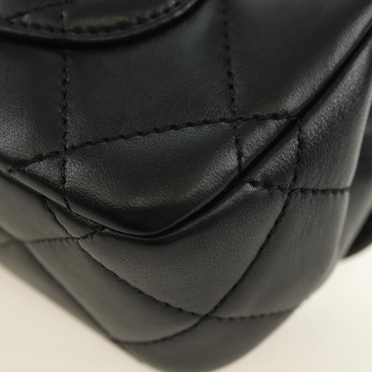 CHANEL Mini Matelasse 17 Chain Bag Lamb Skin Black Gold CC Auth 183626SM