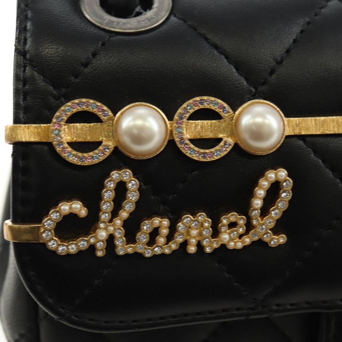CHANEL Mini Matelasse 17 Chain Bag Lamb Skin Black Gold CC Auth 183626SM