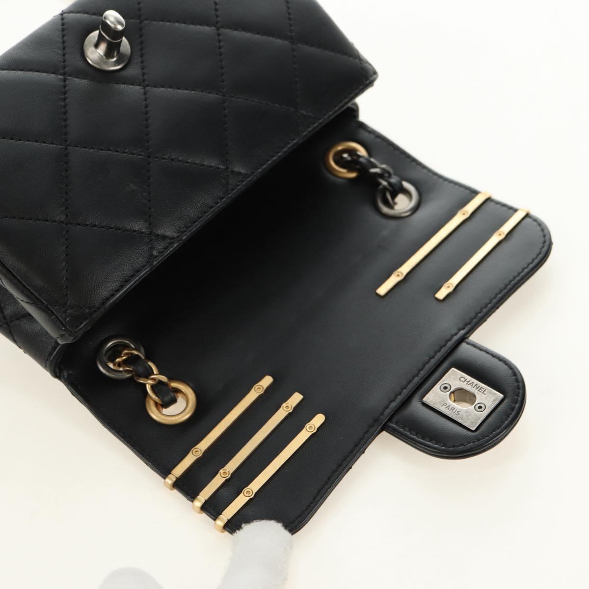 CHANEL Mini Matelasse 17 Chain Bag Lamb Skin Black Gold CC Auth 183626SM