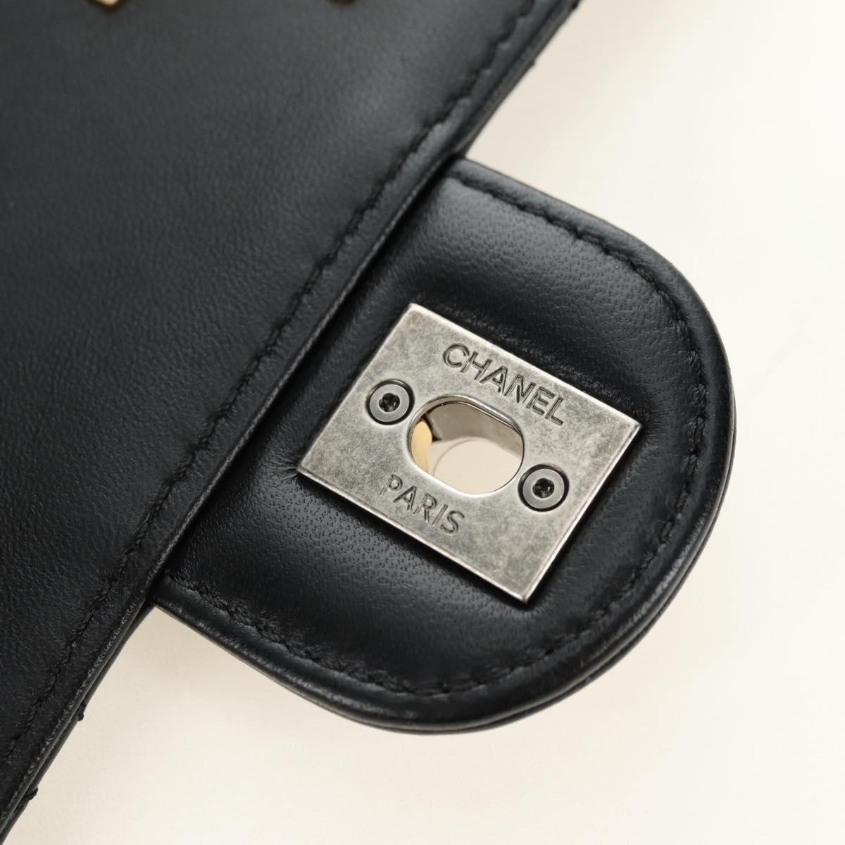 CHANEL Mini Matelasse 17 Chain Bag Lamb Skin Black Gold CC Auth 183626SM