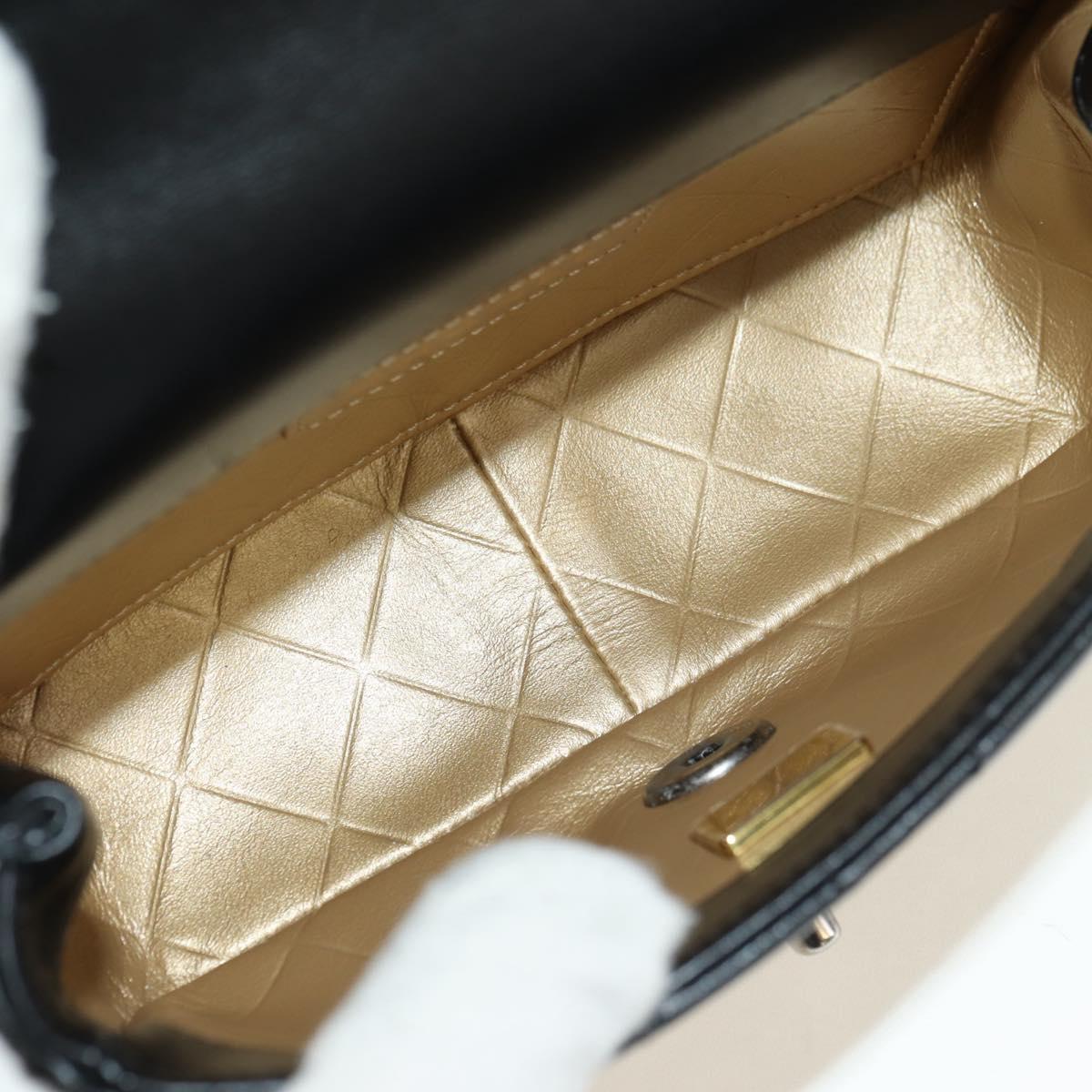 CHANEL Mini Matelasse 17 Chain Bag Lamb Skin Black Gold CC Auth 183626SM