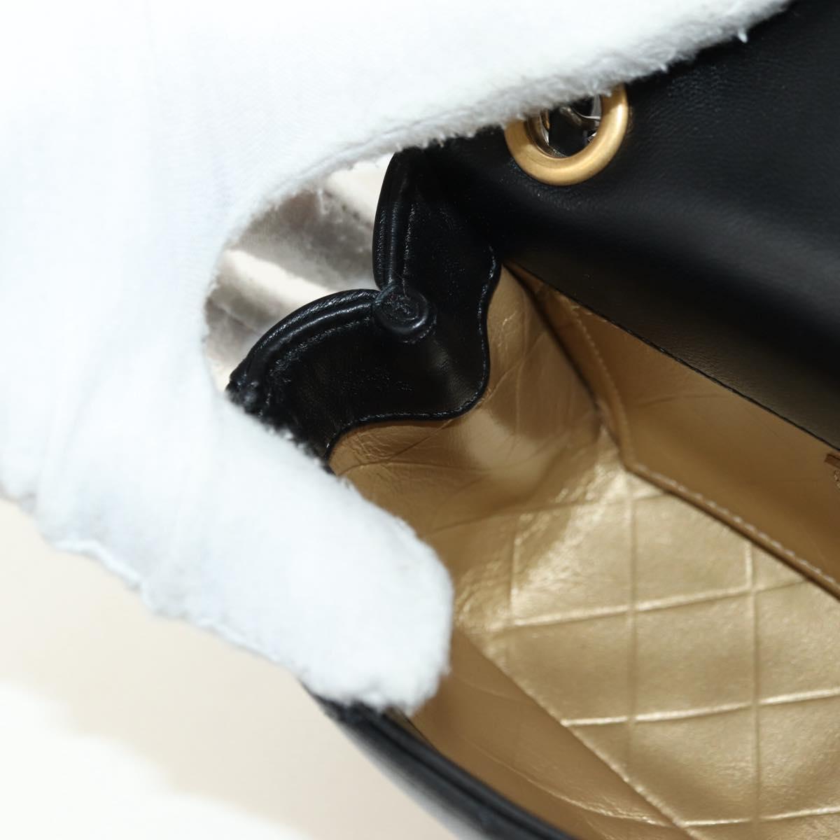 CHANEL Mini Matelasse 17 Chain Bag Lamb Skin Black Gold CC Auth 183626SM