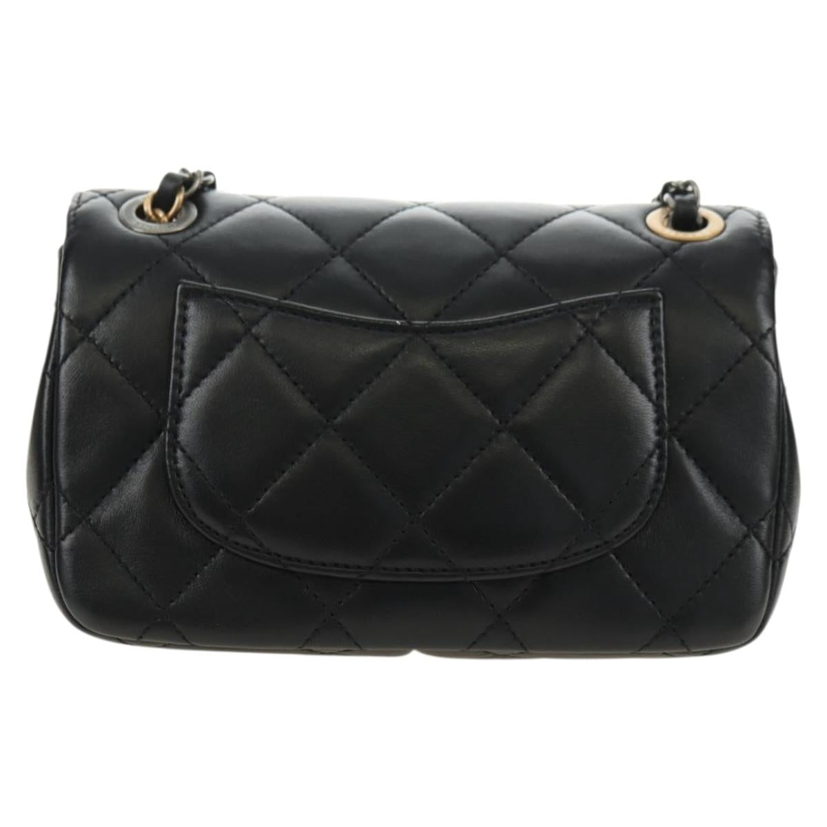 CHANEL Mini Matelasse 17 Chain Bag Lamb Skin Black Gold CC Auth 183626SM