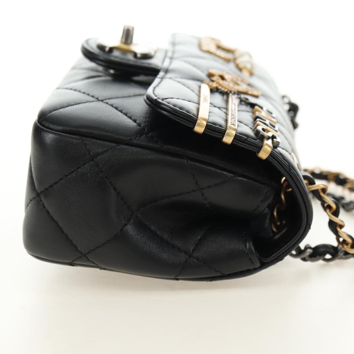 CHANEL Mini Matelasse 17 Chain Bag Lamb Skin Black Gold CC Auth 183626SM