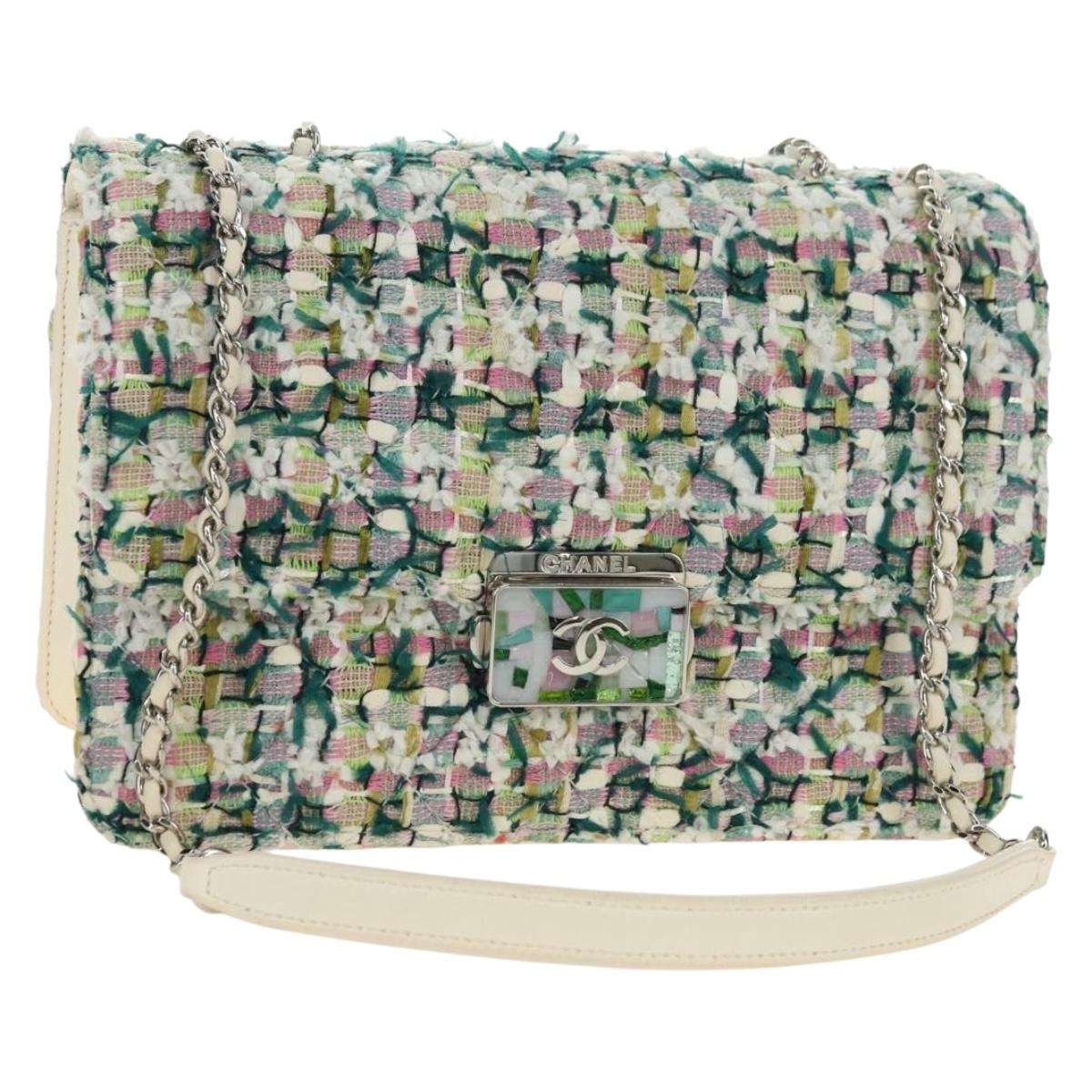 CHANEL Matelasse Chain Shoulder Bag Tweed Multicolor Silver CC Auth 183627SM